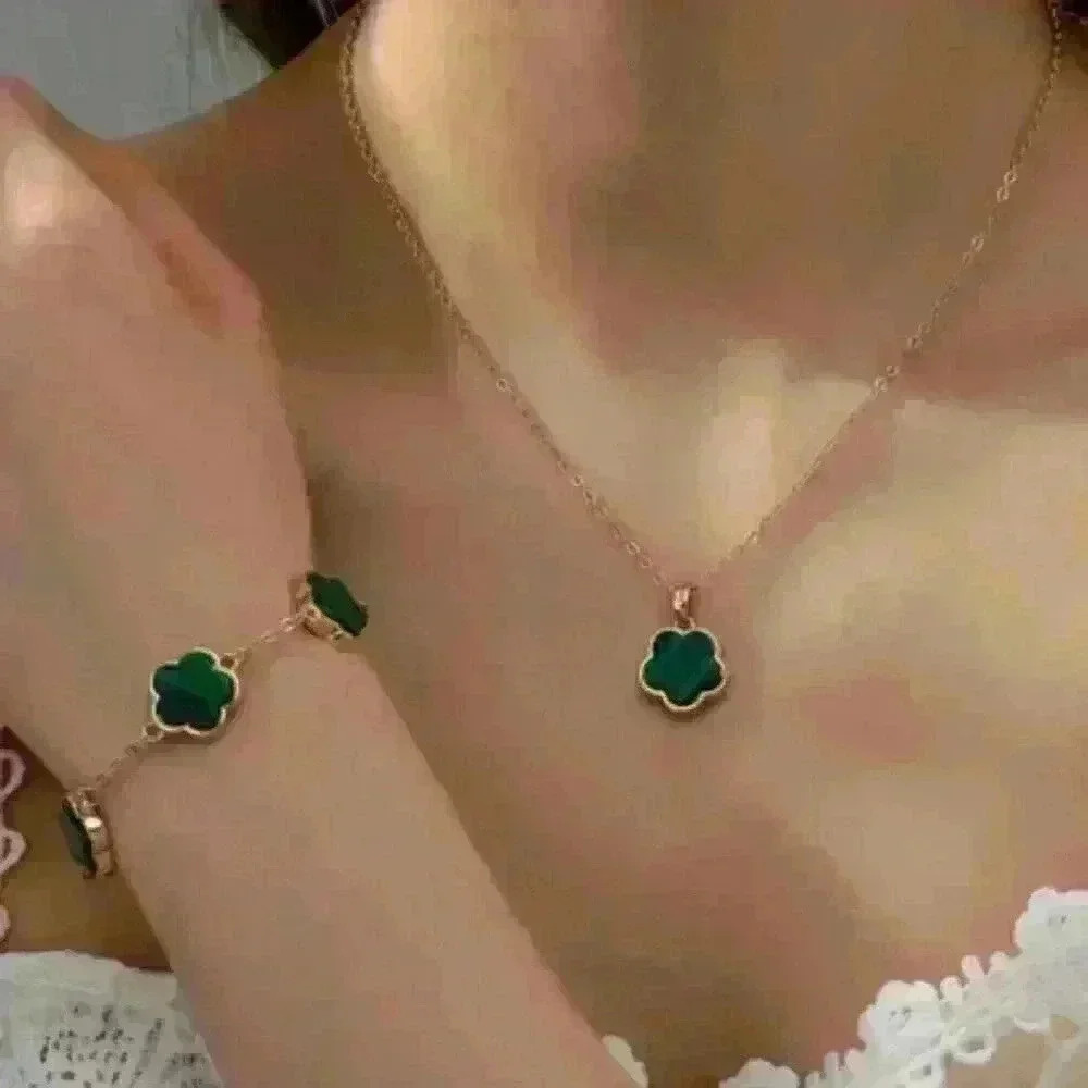 5 Clover Set: Stainless Steel Bracelet, Bangle, Ring, Earrings, and Necklace